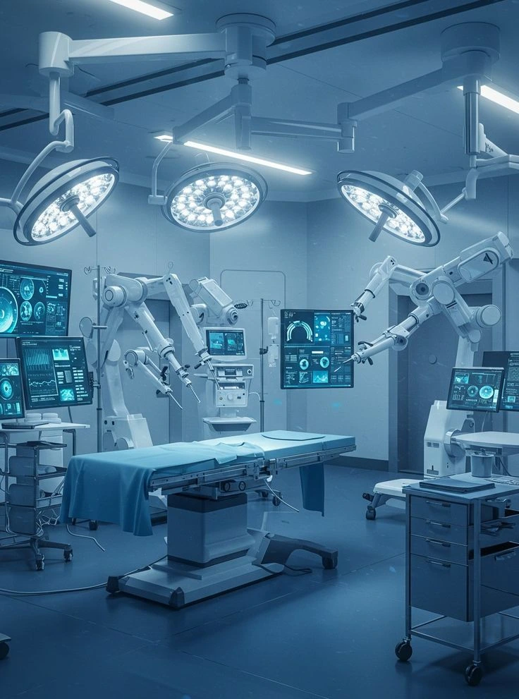 Hospital corridor with clinicians at work