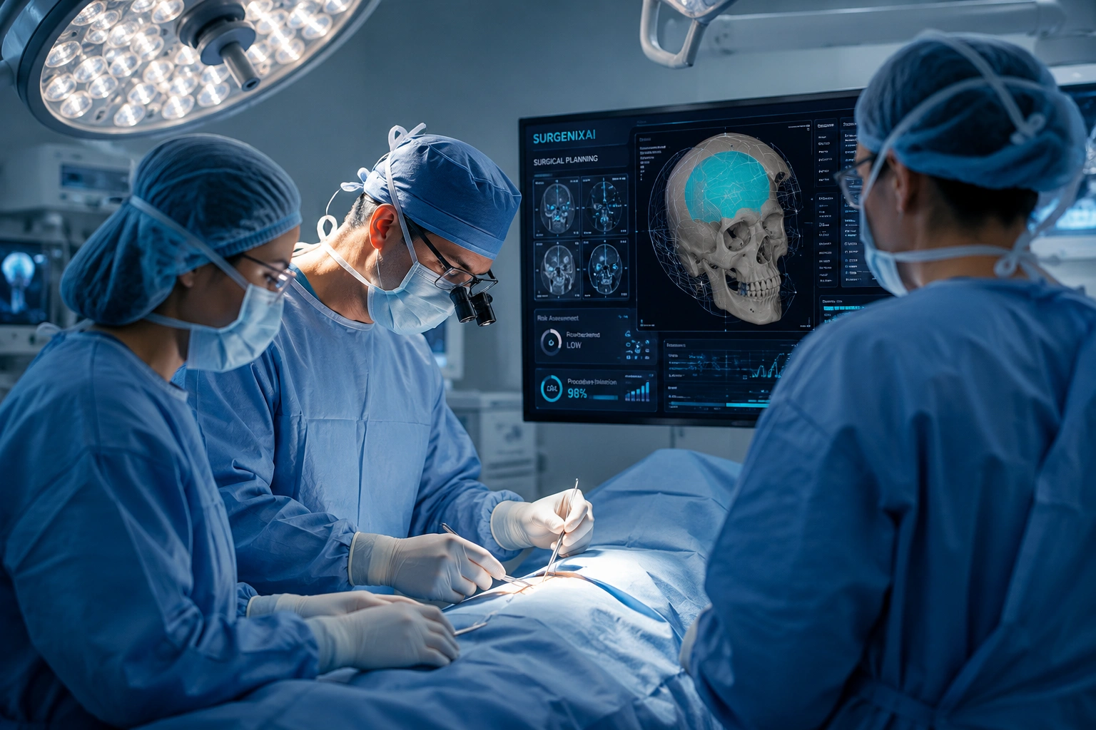 Surgeons collaborating during an operative procedure